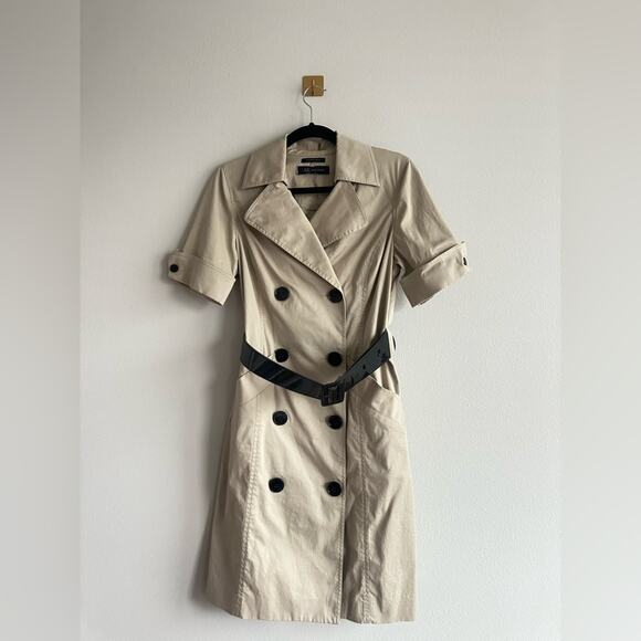 Anne Klein Trench Dress Beige Double Breasted Belted Midi Shirt Dress Sz 6 - Picture 2 of 10